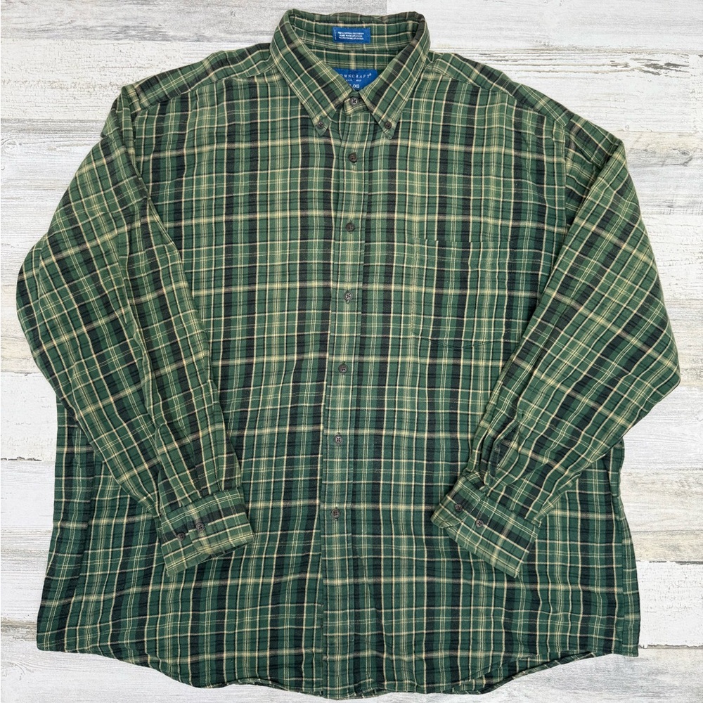 Towncraft VTG Men's Plaid Button-Down Shirt - Green and Black XL Y2K